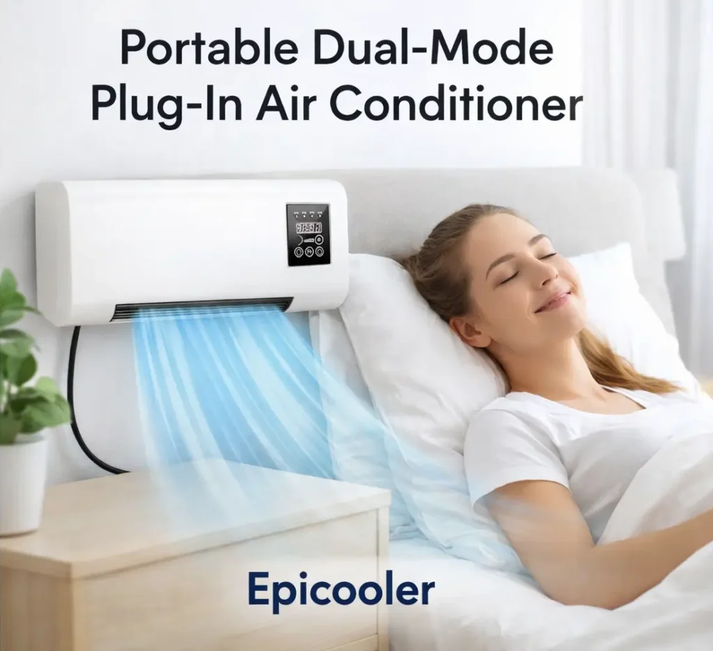 Epicooler portable dual mode plug-in air conditioner cooling a bedroom